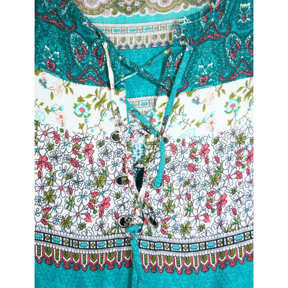 Floral/Paisley/Aztec Lace-Up Boho Dress NWOT - Picture 4 of 8